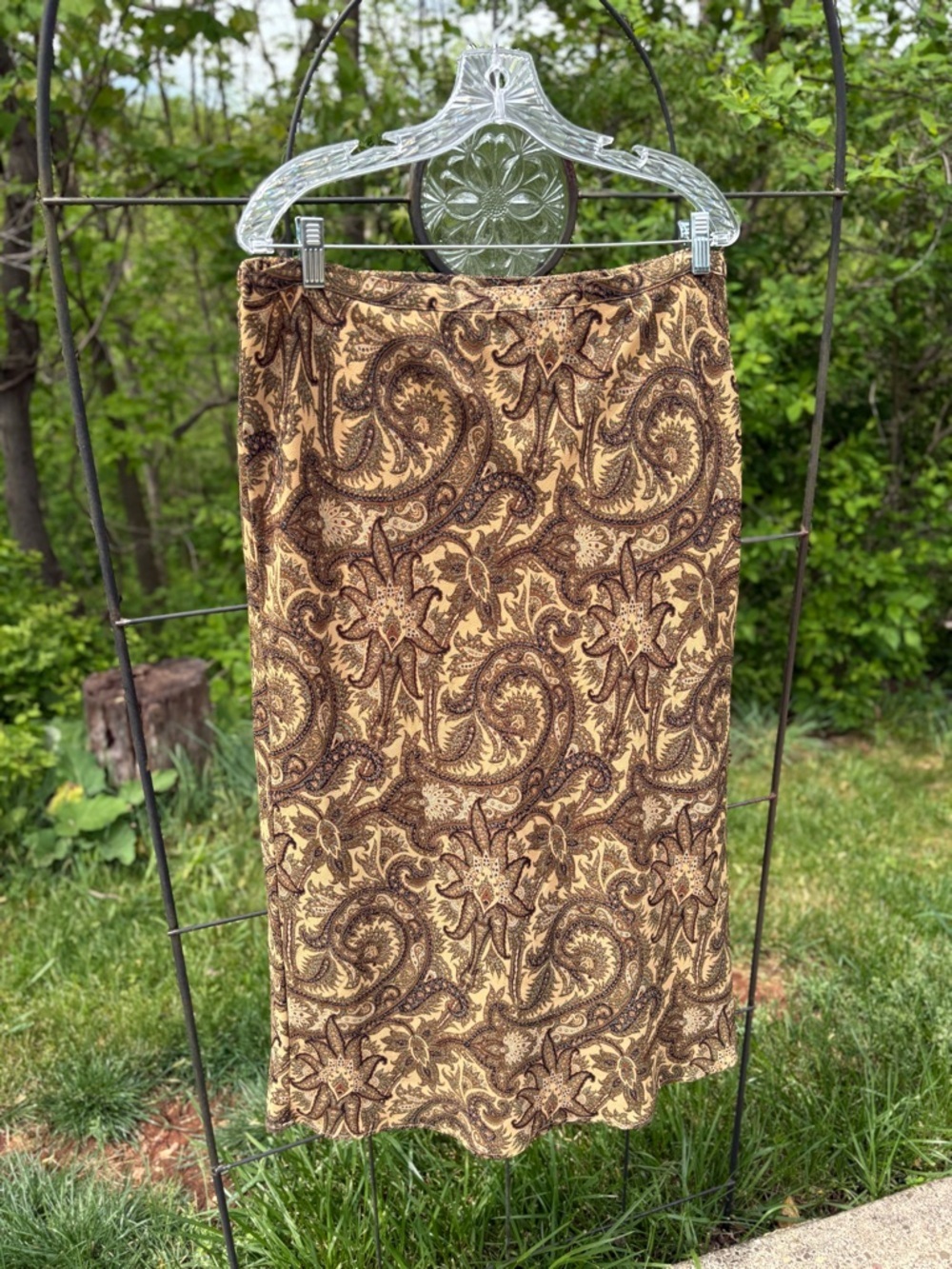 Vintage Sag Harbor Brown Tan Paisley Midi Skirt XL Lined Boho Flowy Bohemian - Picture 6 of 13